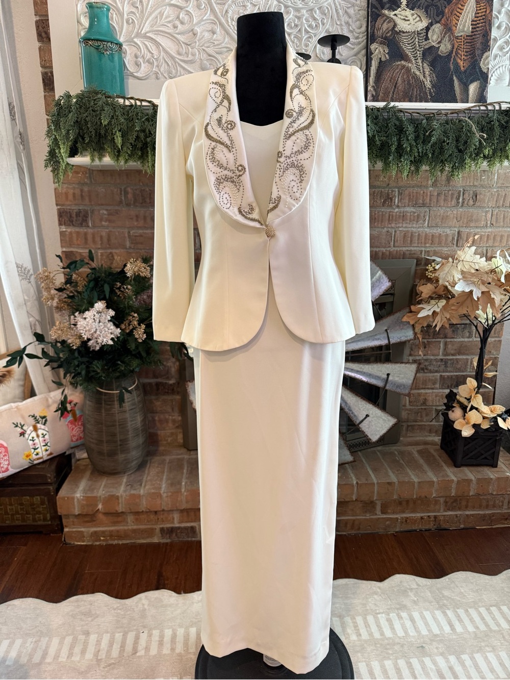 NAH NAHCollection Ivory Maxi Dress with Beaded Embellished Jacket Vintage